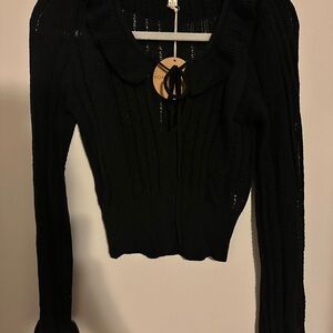 Honey Punch Black Knit Cardigan size small tie neck new with tags